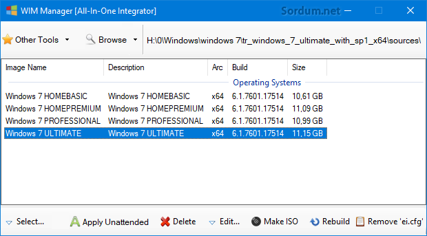WIM manager sürümler