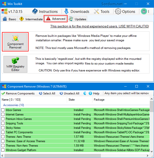 Win toolkit component remover