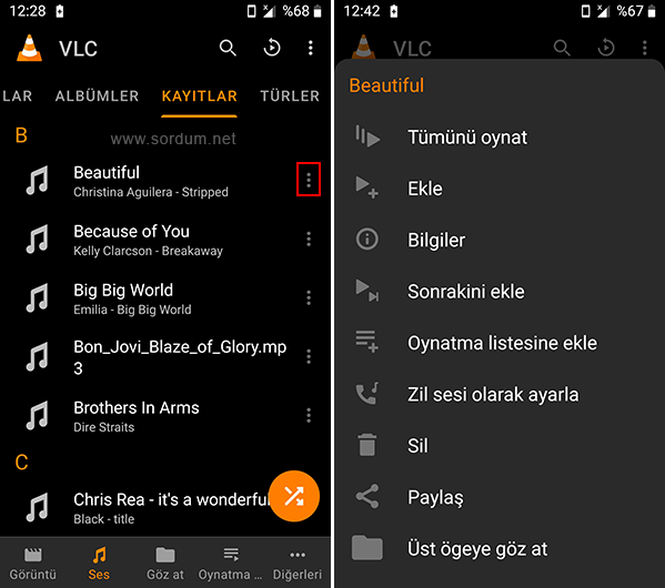 Android VLC de şarkı dinle