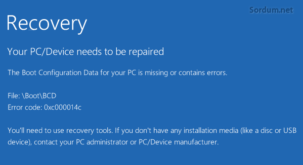 Boot configuration data Missing hatası