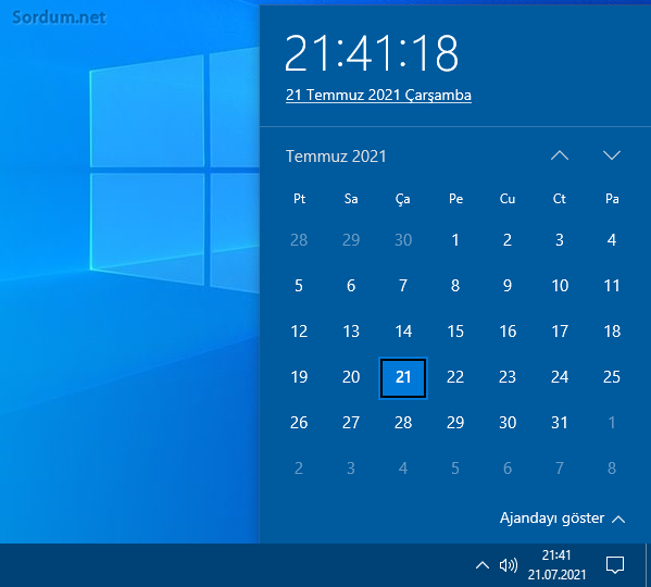 Windows 10 da saniye nerde