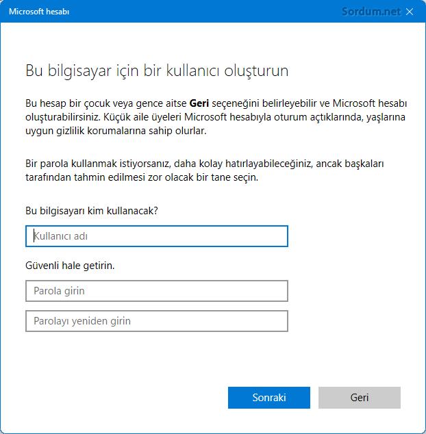 Windows 11 yerel hesap ayarları