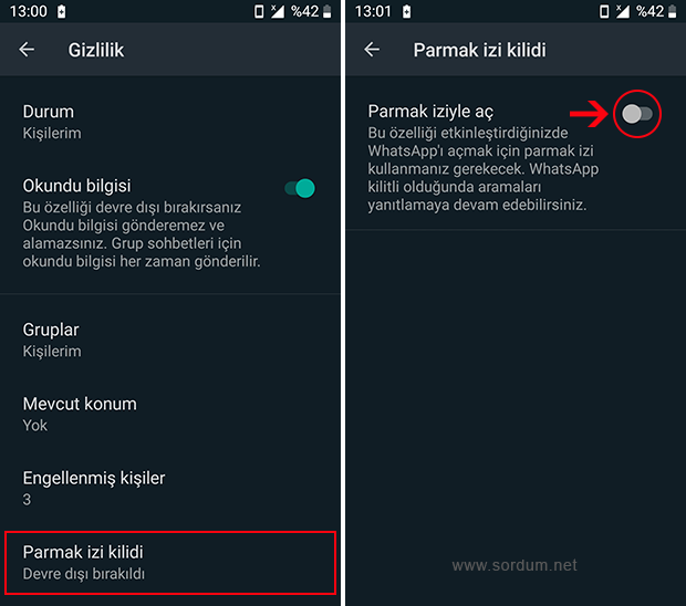 WhatsApp Parmak izi özelliği