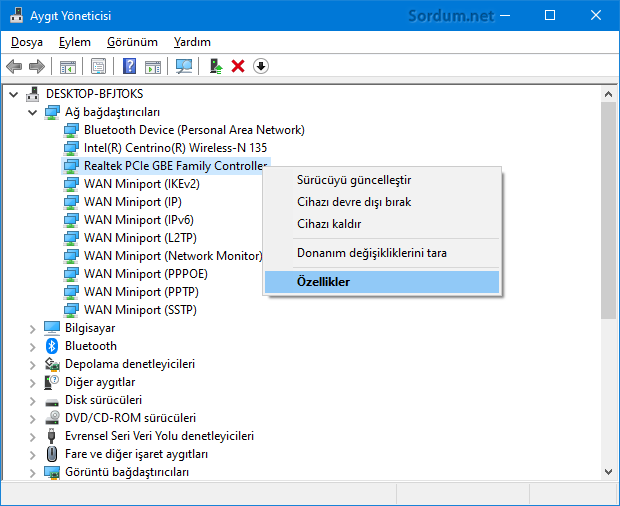 Ethernet kartı özellikleri