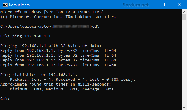 Ping ile modem bağlantı kontrolü