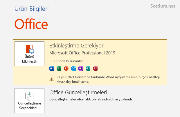 Microsoft Office etkinleştirme gerekiyor