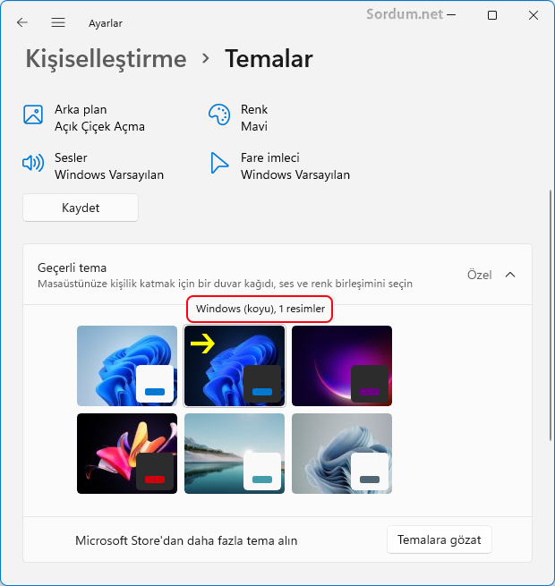 Windows 11 Koyu tema