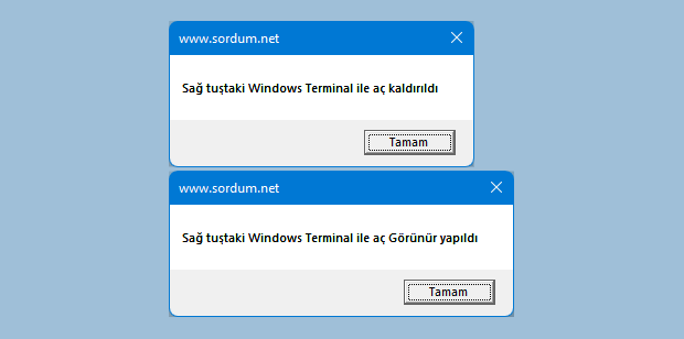 Script ile sağ tuştaki Terminal girdisini sil