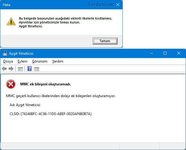 MMC Ek Bileşeni Oluşturamadı Hatası