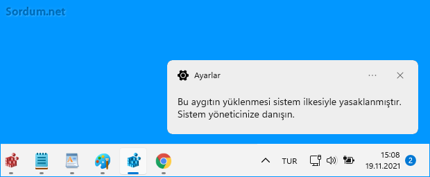 Aygıtın yüklenmesi engellendi