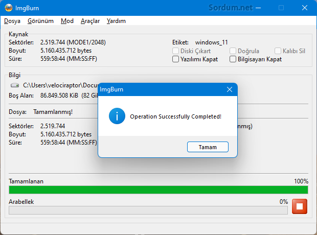ImgBurn ile Bootlu ISO yapıldı
