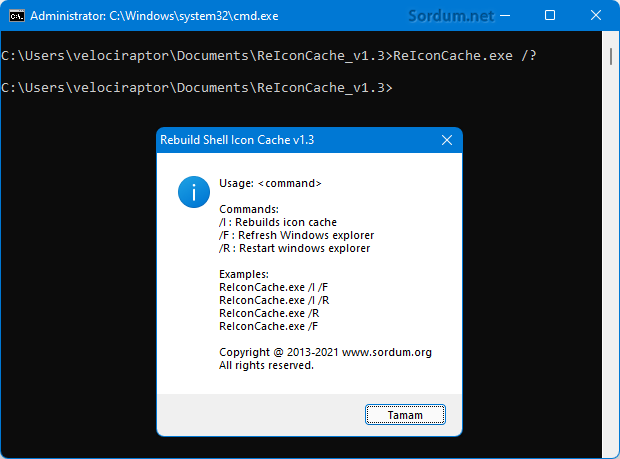 rebuild shell icon cache cmd parametreleri