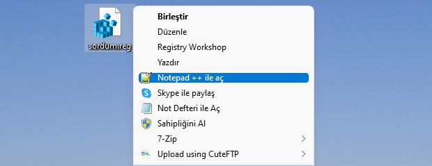 Dosyayı Notepad ++ ile aç