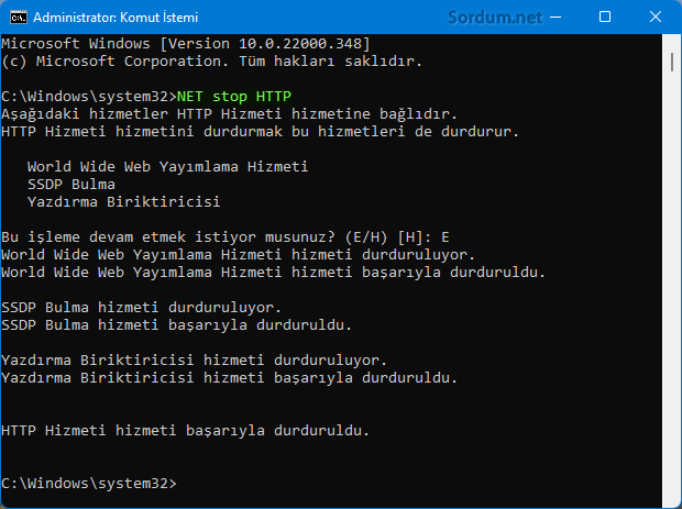 HTTP serveri durdur