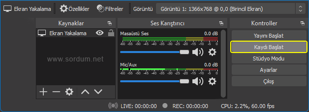 obs kaydını baslat