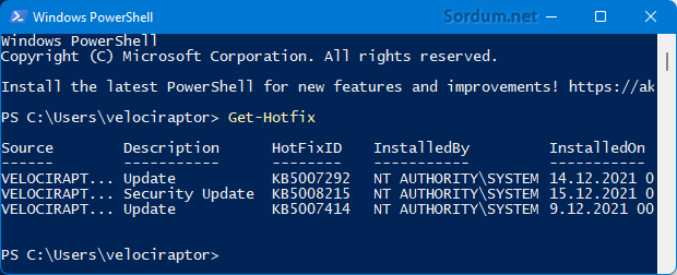 Powershell Güncelleme listesi