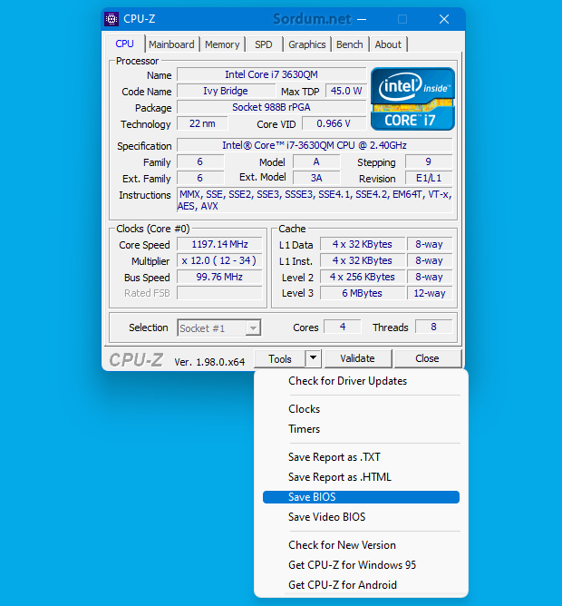 CPU-Z ile BIOS u yedekle