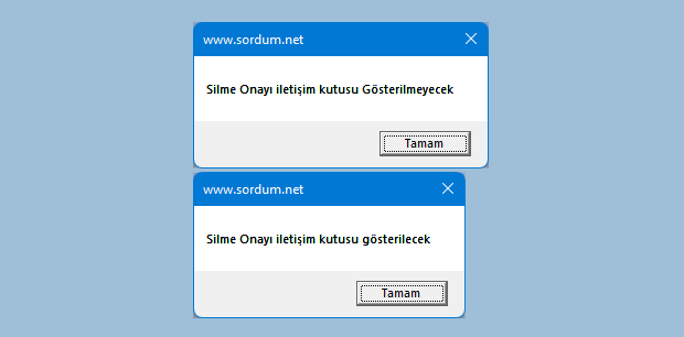 Vbscript ile silme onayı iletişim kutusu ayarı