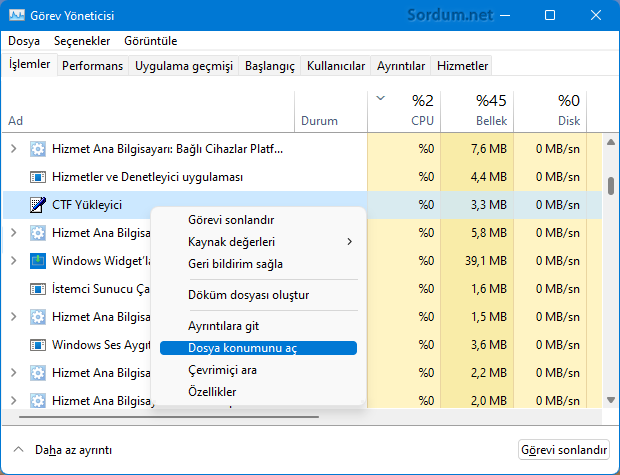 Ctf yükleyicisi Dosya konumu