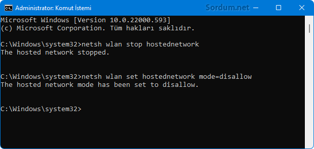 Cmd ile Wi-Fi direct durdur