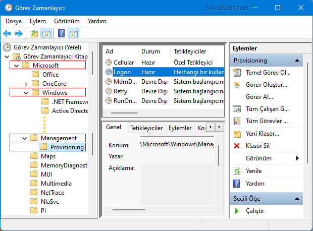 Görev zamanlayıcısında Provisioning