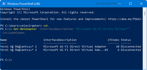 Powershell de Wi-Fi direct listesi