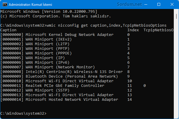 Cmd net bios seçenekleri