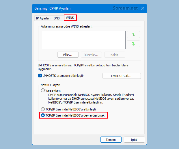 Net bios u devre dışı bırak