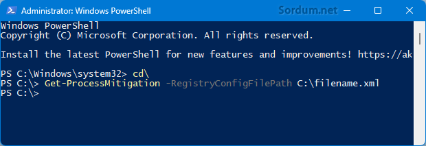 Powershell komutları ile exploit protection ayarlarını yedekle