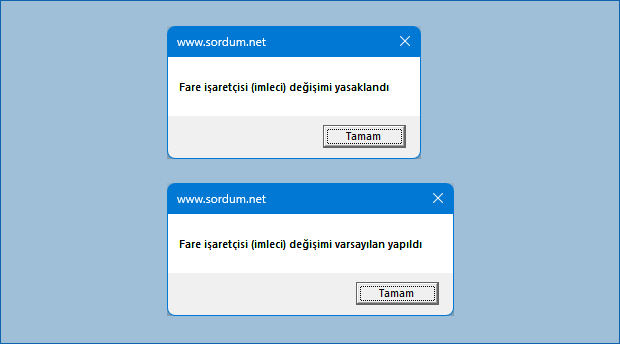 VBscript ile fare imleci değişimini yasakla