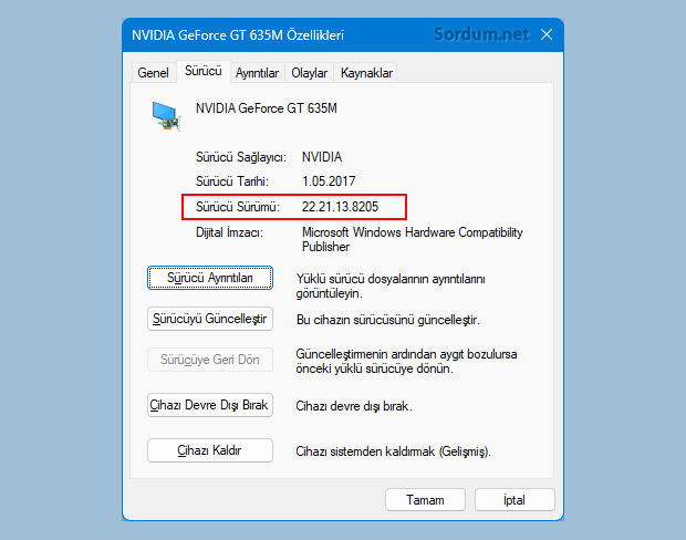 Grafik sürücü sürüm numarası nasıl bulunur