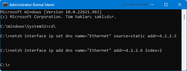 Cmd ile dns değiştir