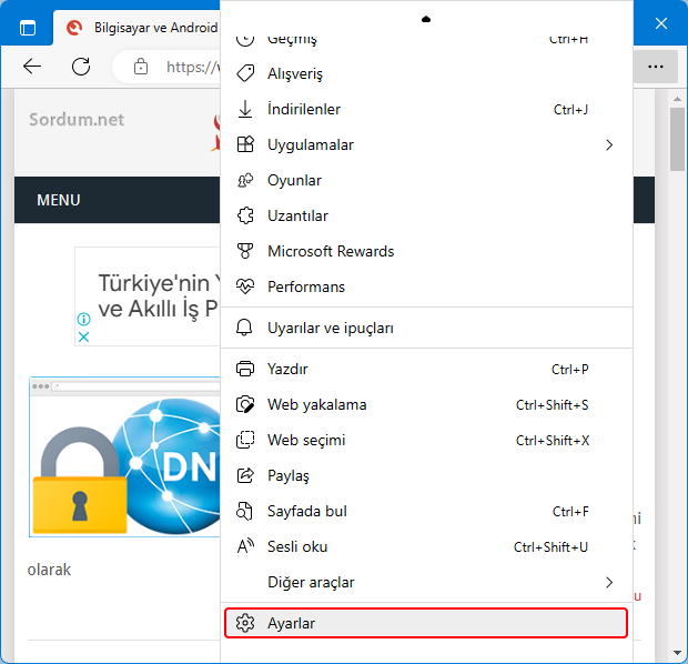 Microsoft EDGE de ayarlar