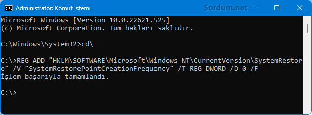 Cmd ile sistem geri yükleme sıklık ayarı