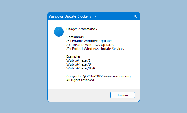 Windows update Blocker Cmd parame desteği