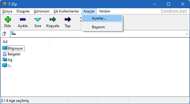 7 zip ayarlar