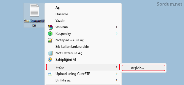 7 zip ile arşivle