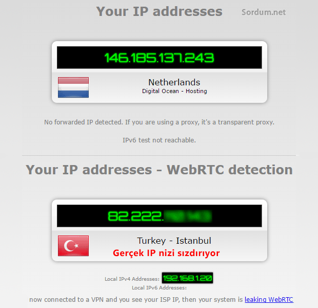 Vpn ip yi sızdırıyor