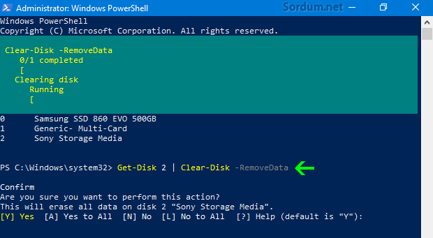 Powershell ile diski sil