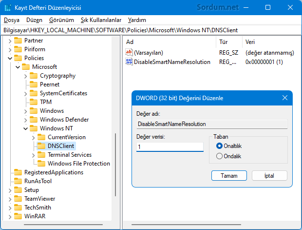 DisableSmartNameResolution anahtarı