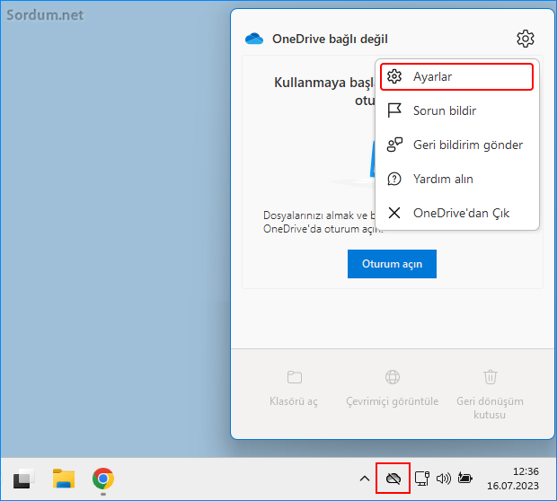 Onedrive ayarlar