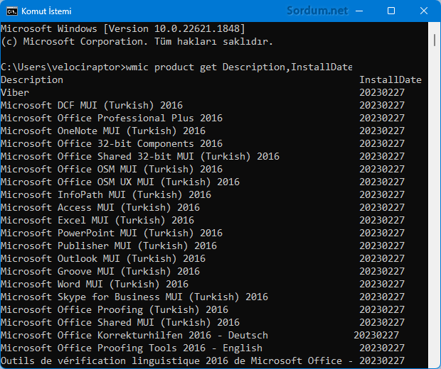 Cmd komutu ile uygulama kurulum tarihlerini bul