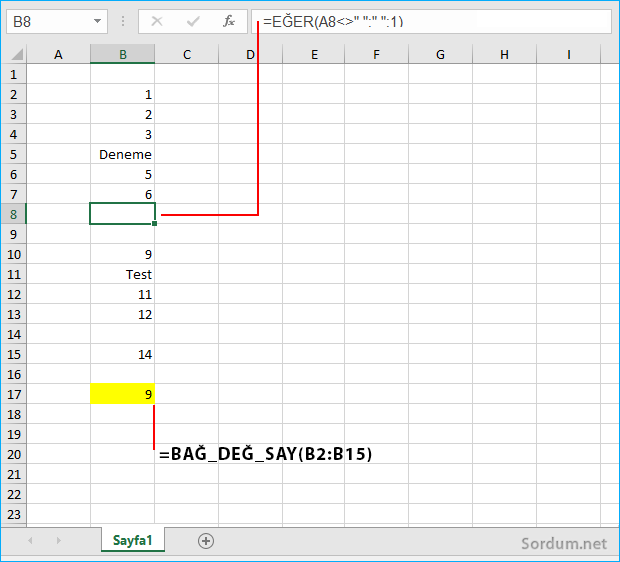 Excelde rakam bulunan hücreleri sayan formül
