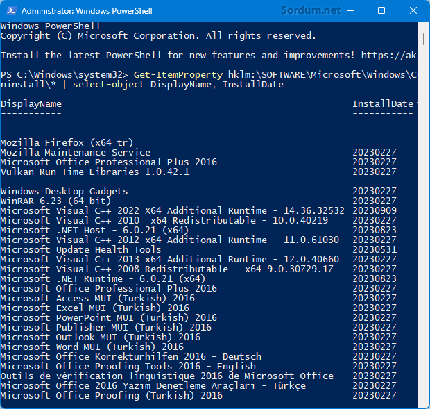 Powershell ile uygulama kurulum tarihini bul