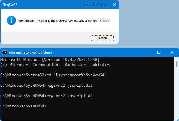 regsvr32 vbscript.dll komutu
