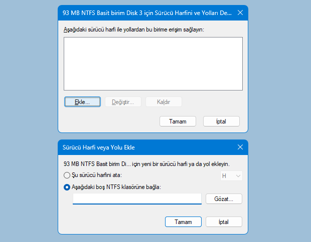 Sürücüyü NTFS klasörüne bağla