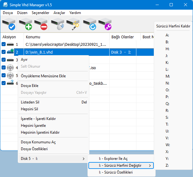 VHd manager ile surucu harfi degistir