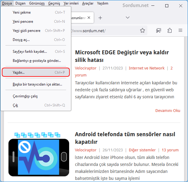 Chrome, Firefox ve EDGE de yazdırma özelliğini devre dışı bırakın