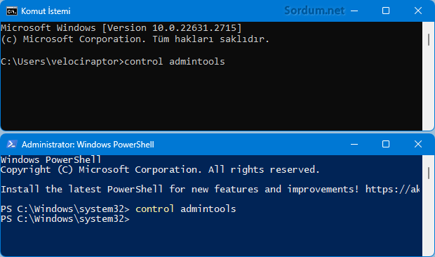 Komut ile Windows araçlarını açın