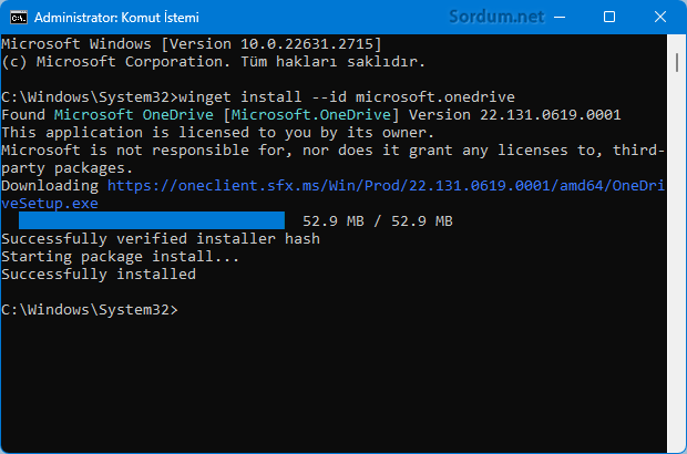 Onedrive kuruldu